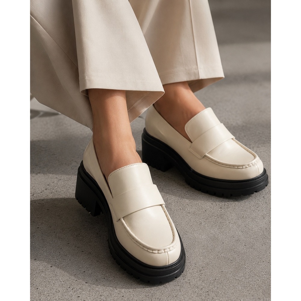 Michael Kors Rocco Heeled Loafer Light Cream 9.5 M -‎ 3" Heel Leather Upper NEW
